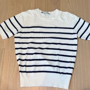 Zara Cream and Blue Striped Knit Top